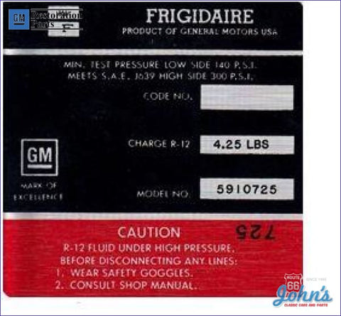 Ac Compressor Frigidaire Decal- Red #6550133 F1