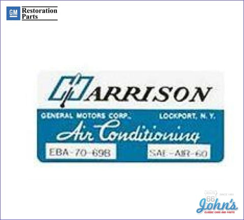 Ac Evaporator Box Decal- Harrison A X F1