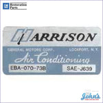 Ac Evaporator Box Decal- Harrison F2 X