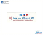 Air Cleaner Service Instructions Decal 194 230 250 With 3 Or 4 Speed. Keep Your Gm Car All Gm. X