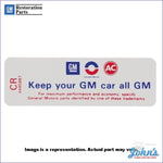 Air Cleaner Service Instructions Decal 250/155Hp. Keep Your Gm Car All X
