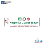 Air Cleaner Service Instructions Decal- 307 Keep Your Gm Car All Decal A F1