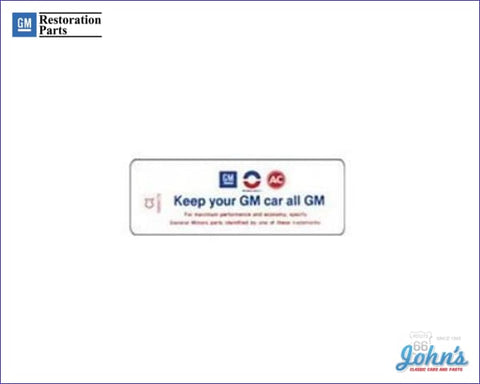 Air Cleaner Service Instructions Decal 307. Keep Your Gm Car All Gm. A F2