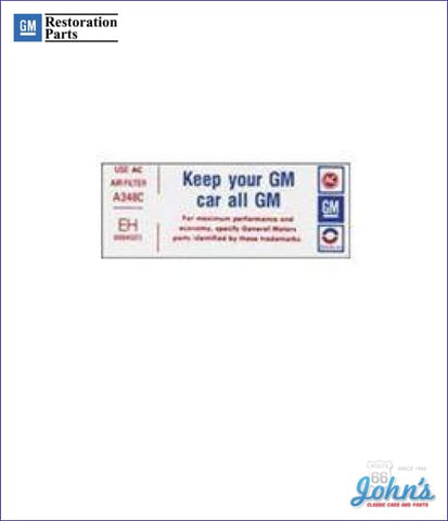 Air Cleaner Service Instructions Decal- 350 F2