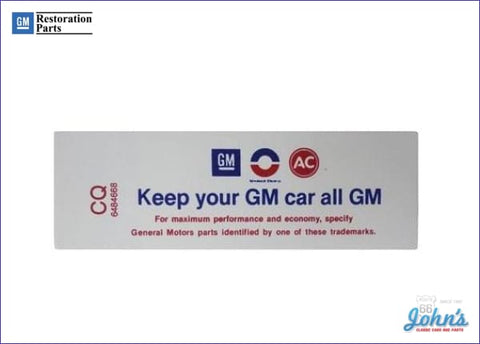 Air Cleaner Service Instructions Decal 350/250-255Hp Keep Your Gm Car All A