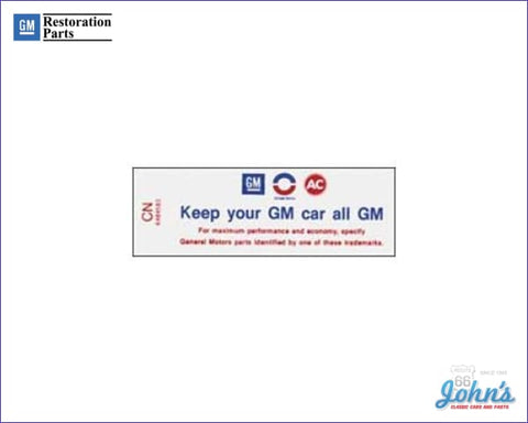 Air Cleaner Service Instructions Decal 350/255Hp. Keep Your Gm Car All F1