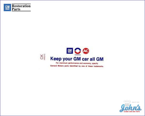 Air Cleaner Service Instructions Decal 396/350Hp Keep Your Gm Car All A F2