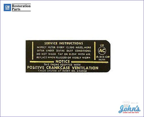 Air Cleaner Service Instructions Decal For 396 A
