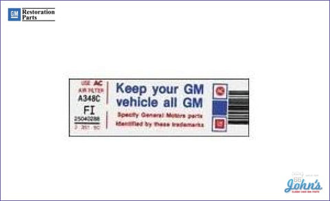 Air Cleaner Service Instructions Decal- Z28 F2