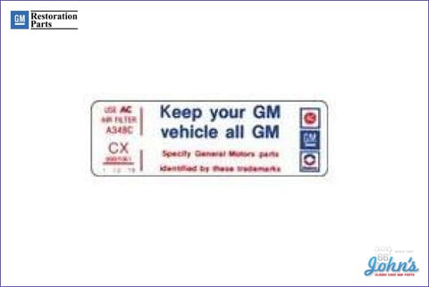 Air Cleaner Service Instructions Decal Z28 F2