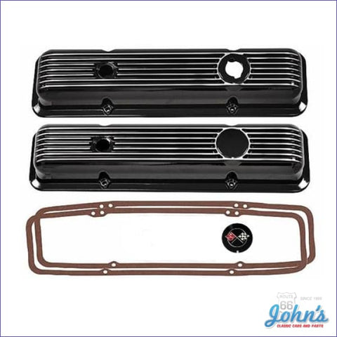 Aluminum Valve Covers Black With Polished Ribs. Includes Gaskets And Emblem. 302 Z28 Style. Not