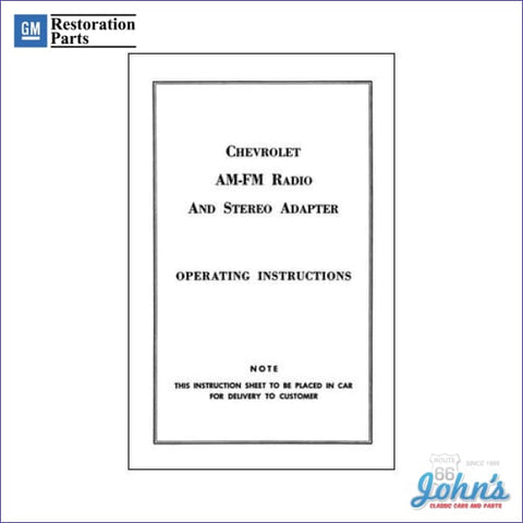 Am/fm Stereo Adapter Operating Instructions A F1