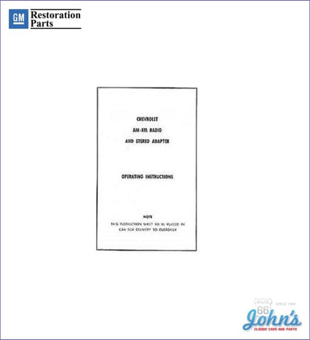 Am/fm Stereo Adapter Operating Instructions A