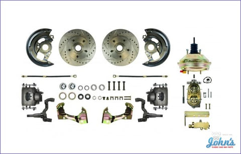 Front Disc Brake Conversion Kit With 9 Power Booster Drilled & Slotted Rotors. (Os2) X