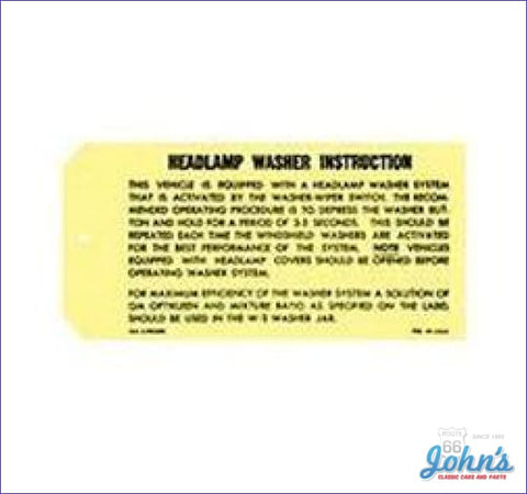 Headlight Washer Instructions Card F1