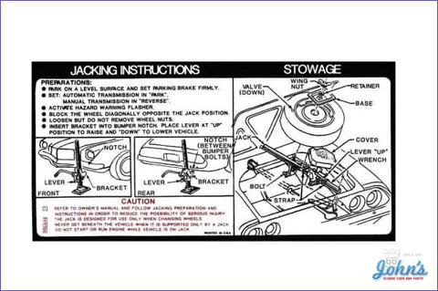 Jack Instruction Trunk Decal With Regular Spare Tire F2
