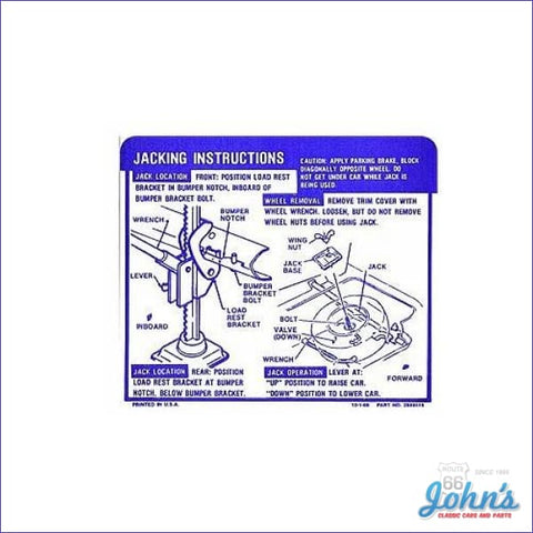 Jack Instructions Decal- Convertible Regular Tire F1