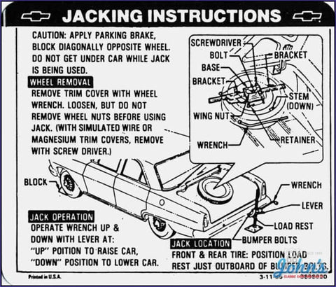 Jack Instructions Decal- Sedan/hardtop Regular X