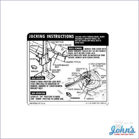 Jack Instructions Decal Z/28. F1