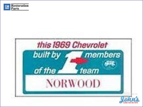 Norwood #1 Team Window Card F1