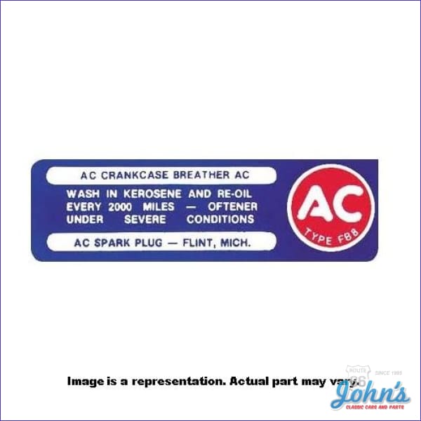 Oil Filler Cap Decal for Chevy II / Nova John's Classic Cars and Parts