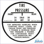 Tire Pressure Decal- All Except Station Wagon X