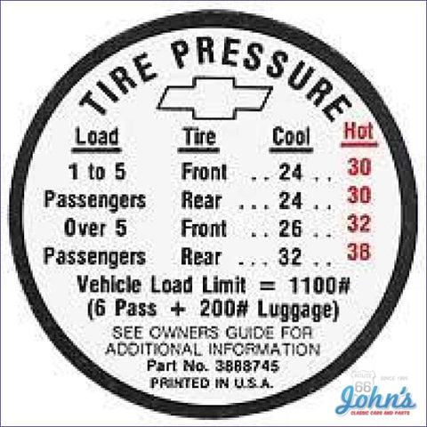 Tire Pressure Decal- Regular A X