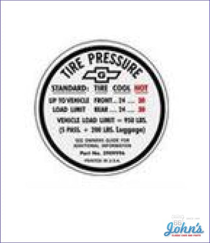 Tire Pressure Decal- Regular Before 11-16-66 F1