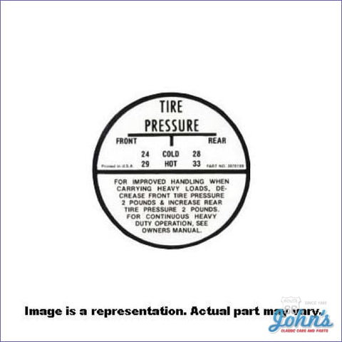 Tire Pressure Decal- Ss Before 1/20/67 X
