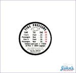 Tire Pressure Decal- Station Wagon A